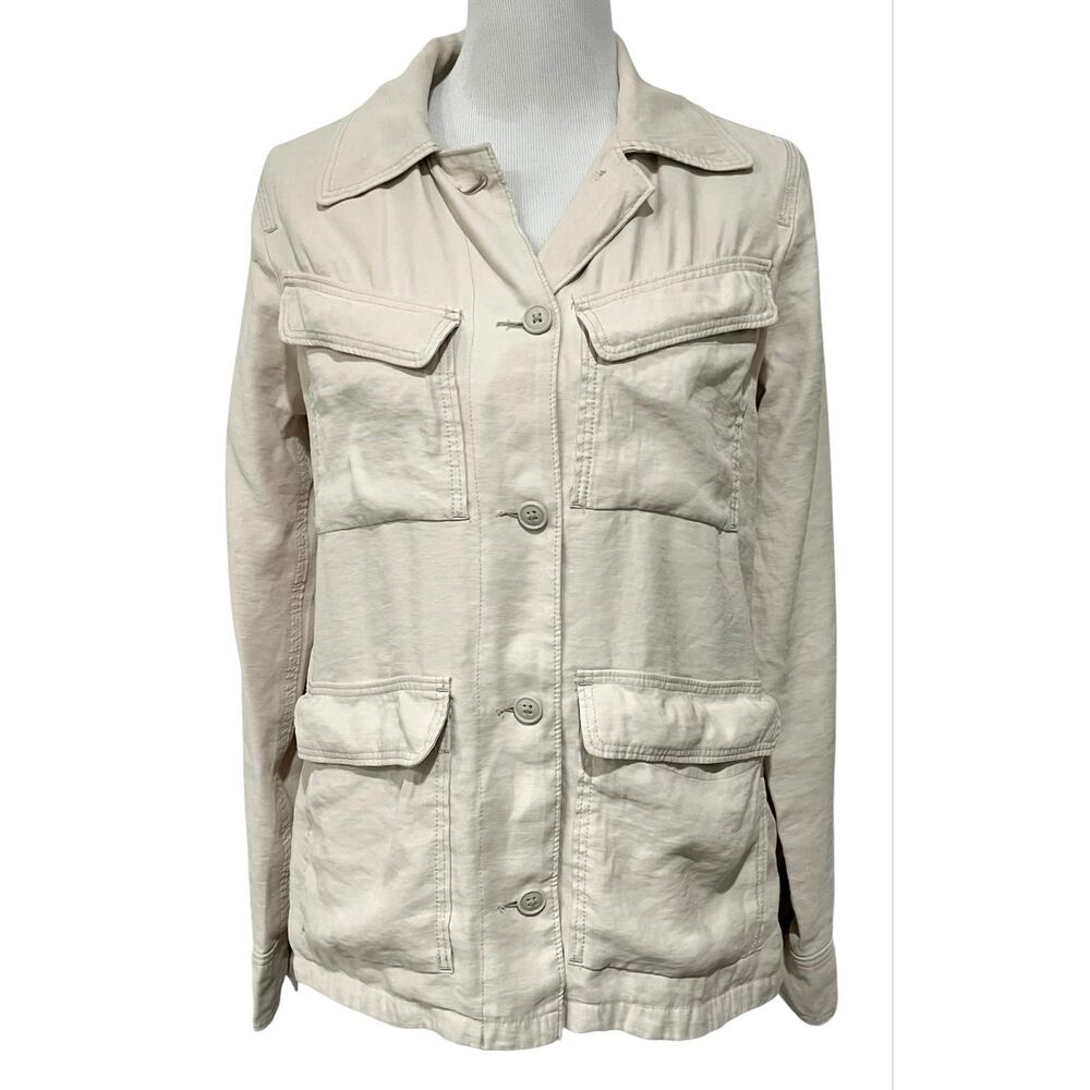 Abercrombie Fitch Utility Shirt Jacket Top Beige Pockets Button Up Women’s S